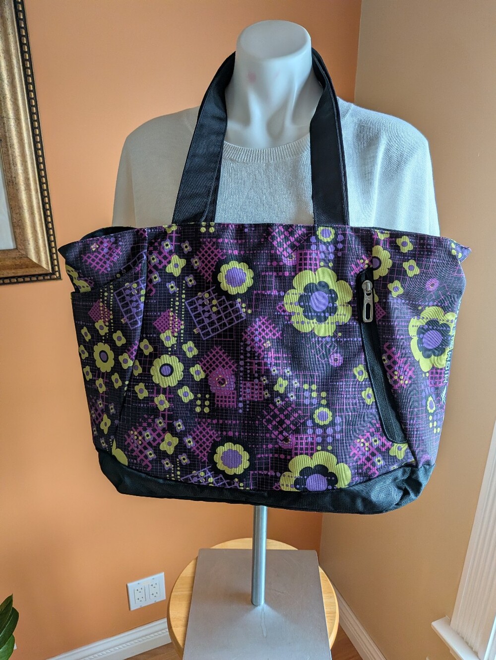 New High Sierra Stylish Floral Tote Bag in Purple and Lime